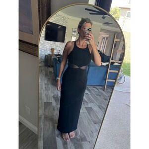 Bari-Jay Vintage Black Mesh Cutout Maxi Dress Racerback Formal Gown Size 9-10